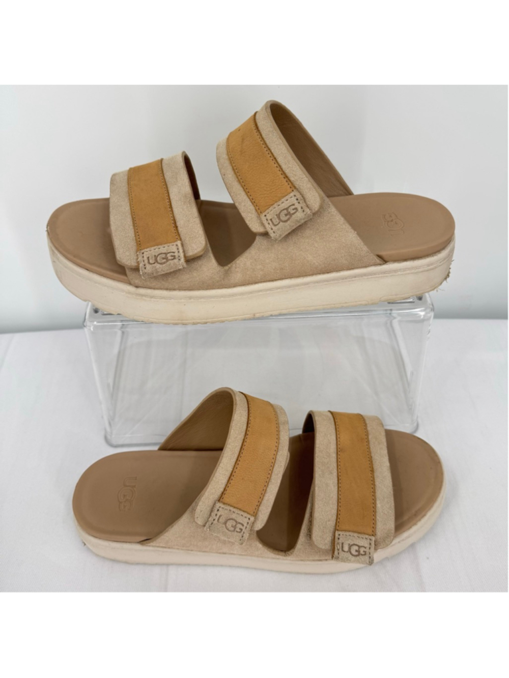 UGG Beige Suede Dual-Strap Slide Sandals